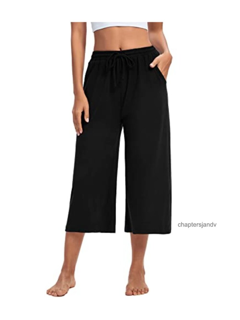 Womens Wide Leg Capri Yoga Pants Drawstring Lounge Sweatpants with Pockets